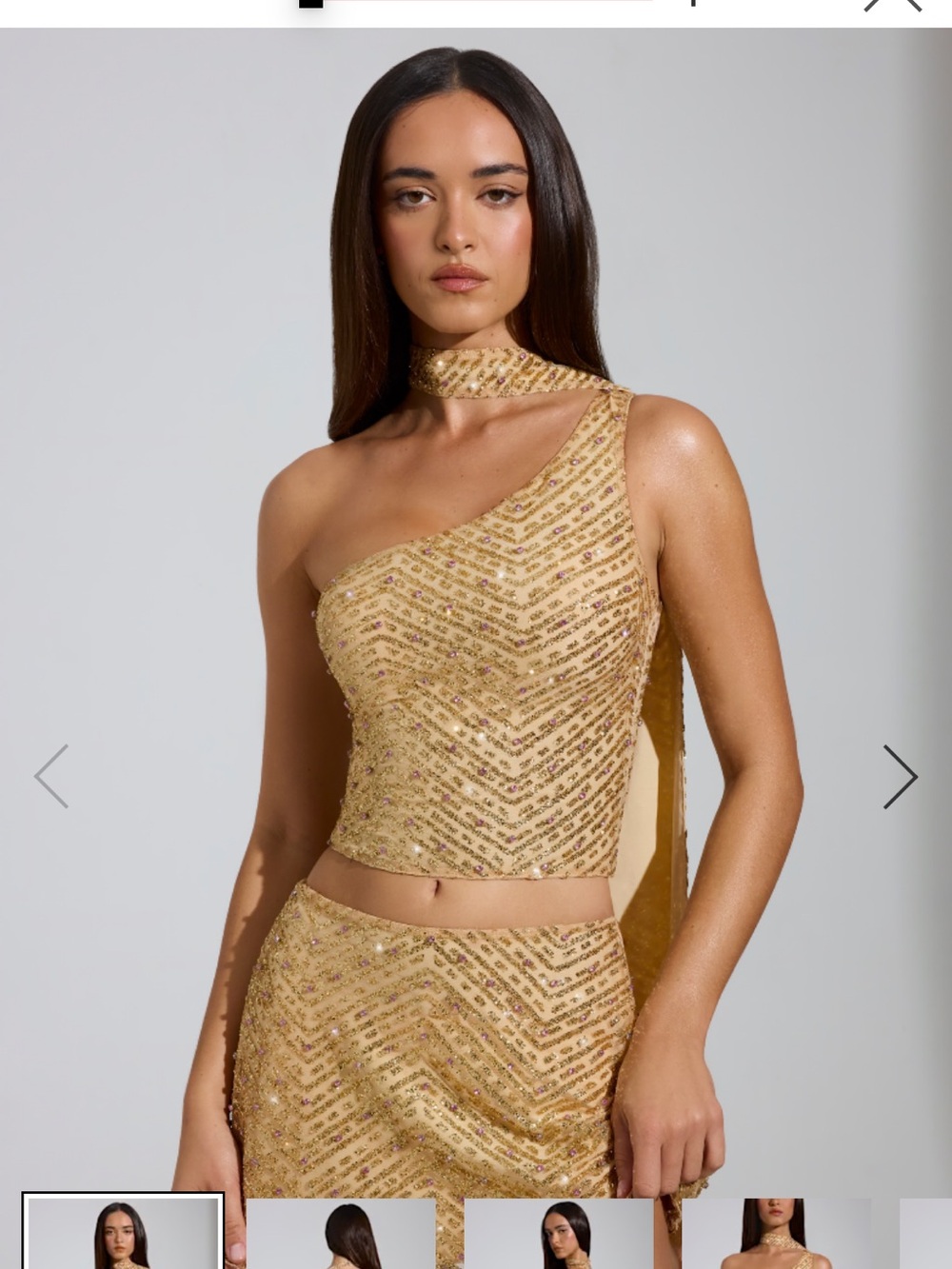 Oh Polly Gold One-Shoulder Sequin Crop Top